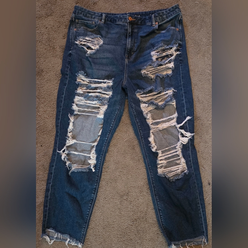 American Eagle Outfitters Distressed Dark Blue Boyfriend Jeans